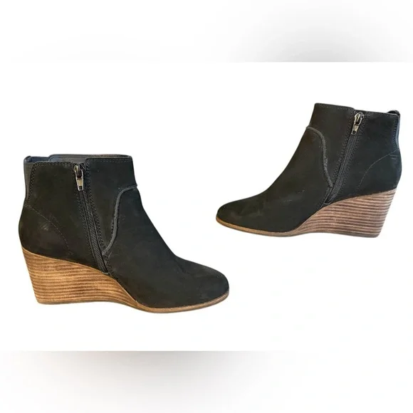 Lucky Brand Zanta Black Wedge Ankle Booties Women’s Size 7 - Picture 5 of 9